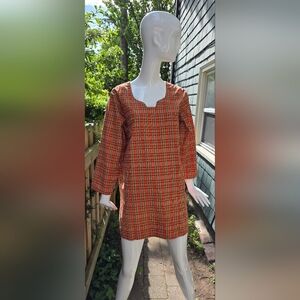 Vintage Handmade Orange Plaid Tunic/Top Lg